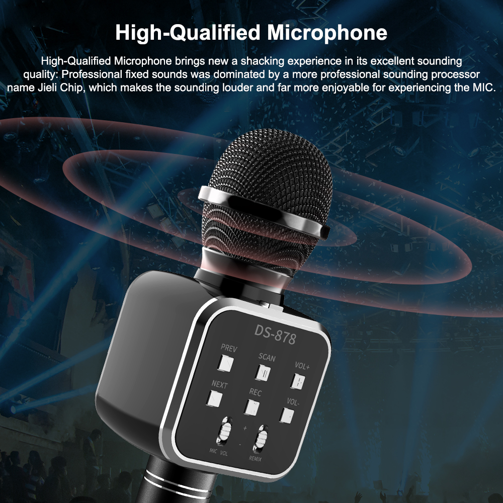  Gaodas DS878 Wireless Bluetooths Karaoke Microphone Speaker Family Party Singing bt microphone with speakers for kids