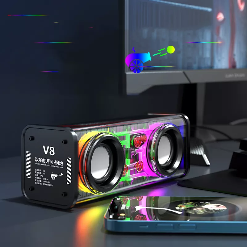 Gaodas New V8 Mecha Bluetooth Speaker, Bluetooth Speaker Dual Speaker Transparent Mecha  